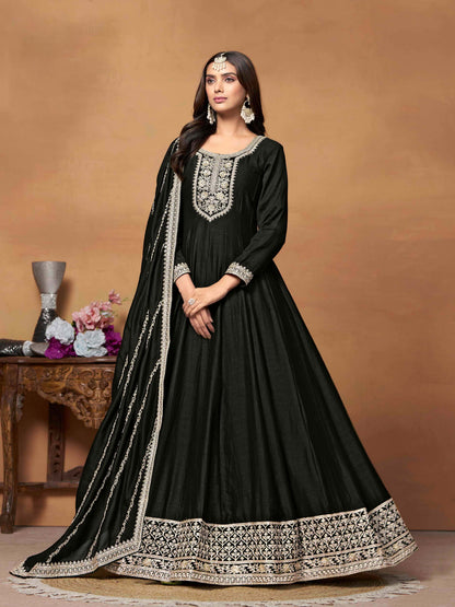 Embroidered Art Silk Gown with Dupatta