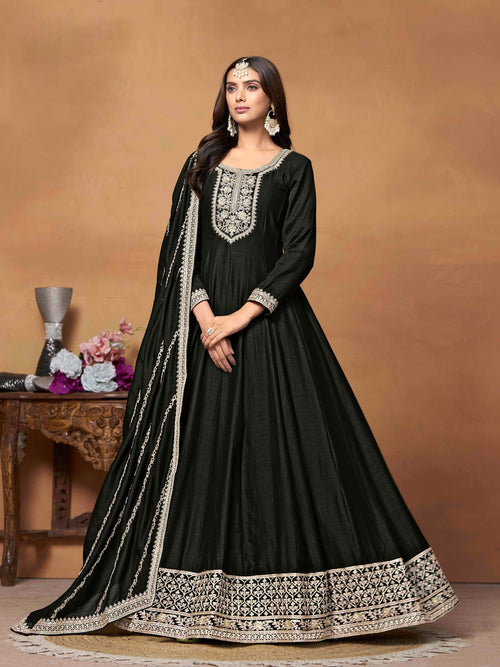 Embroidered Art Silk Gown with Dupatta