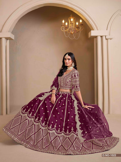 Embroidered Art Silk Lehenga with Cutwork Dupatta
