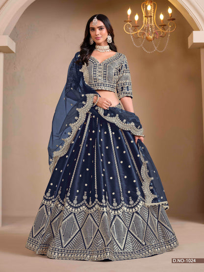 Embroidered Art Silk Lehenga with Cutwork Dupatta