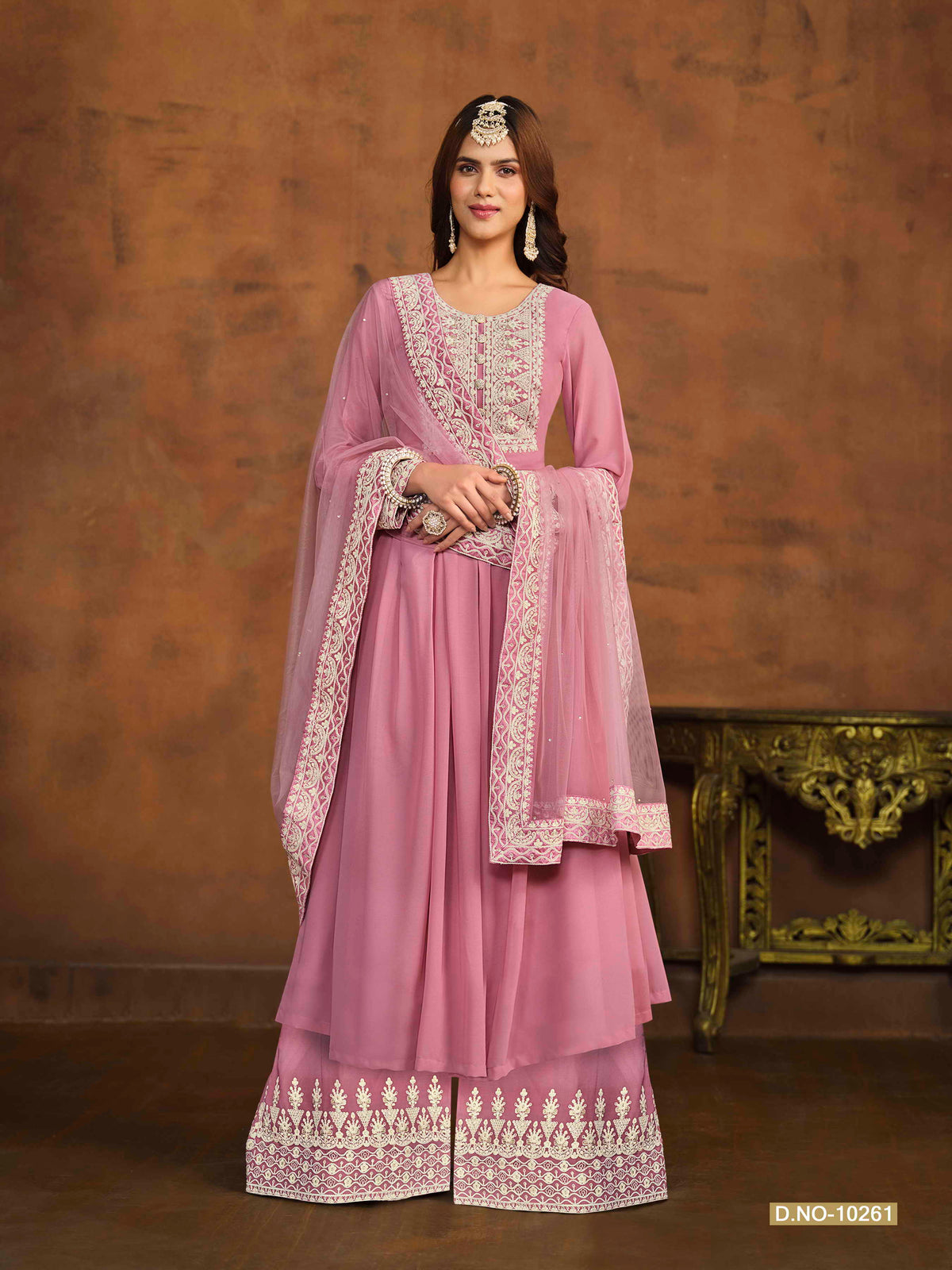 Embroidered Georgette Palazzo Suit with Net Dupatta