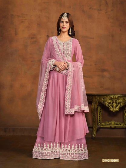Embroidered Georgette Palazzo Suit with Net Dupatta