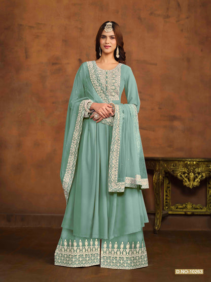 Embroidered Georgette Palazzo Suit with Net Dupatta
