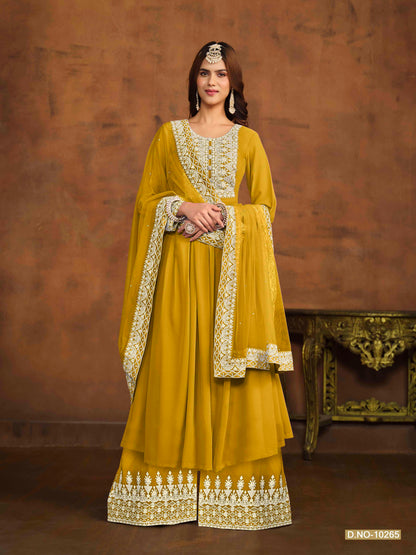 Embroidered Georgette Palazzo Suit with Net Dupatta