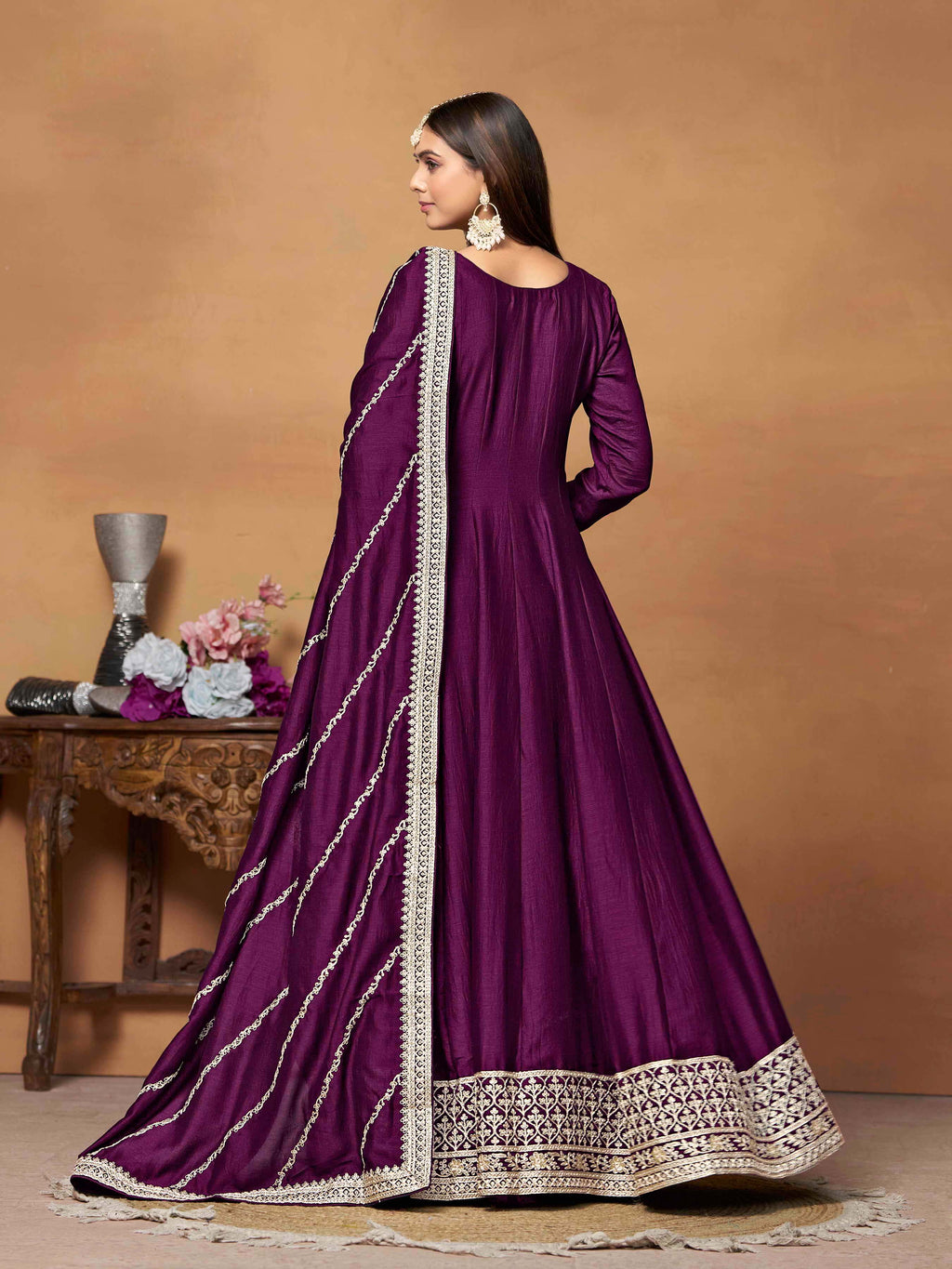 Embroidered Art Silk Gown with Dupatta