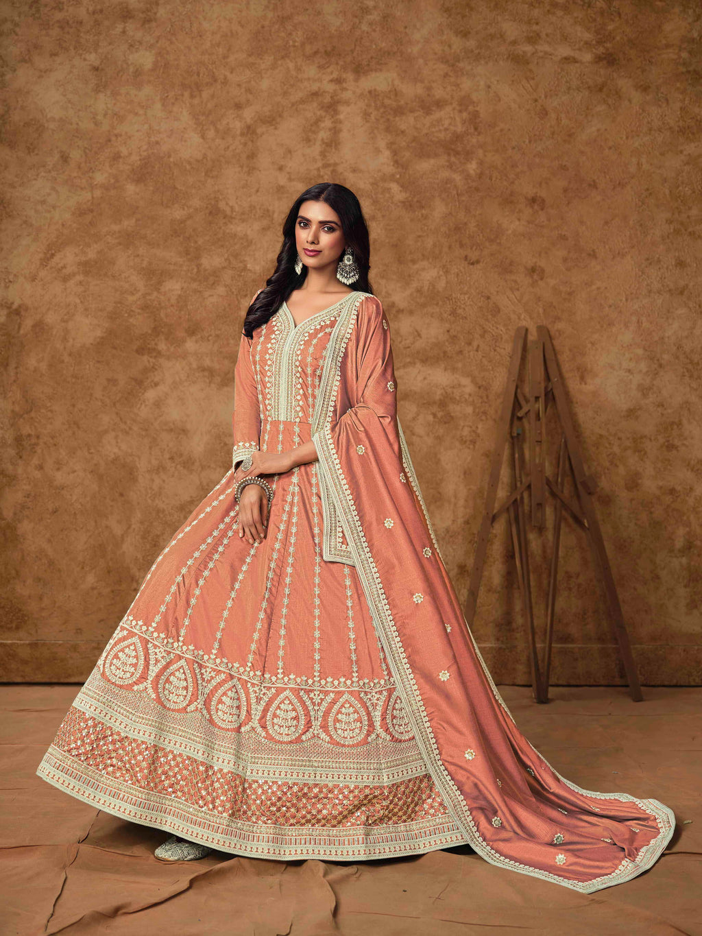 Embroidered Dolla Silk Gown with Butti Dupatta