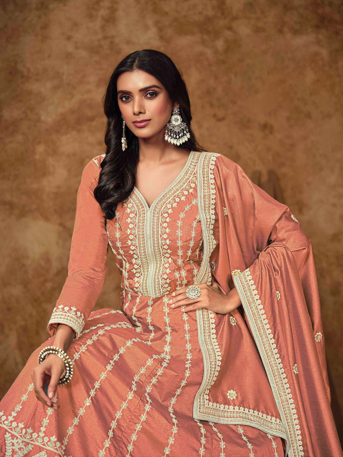 Embroidered Dolla Silk Gown with Butti Dupatta
