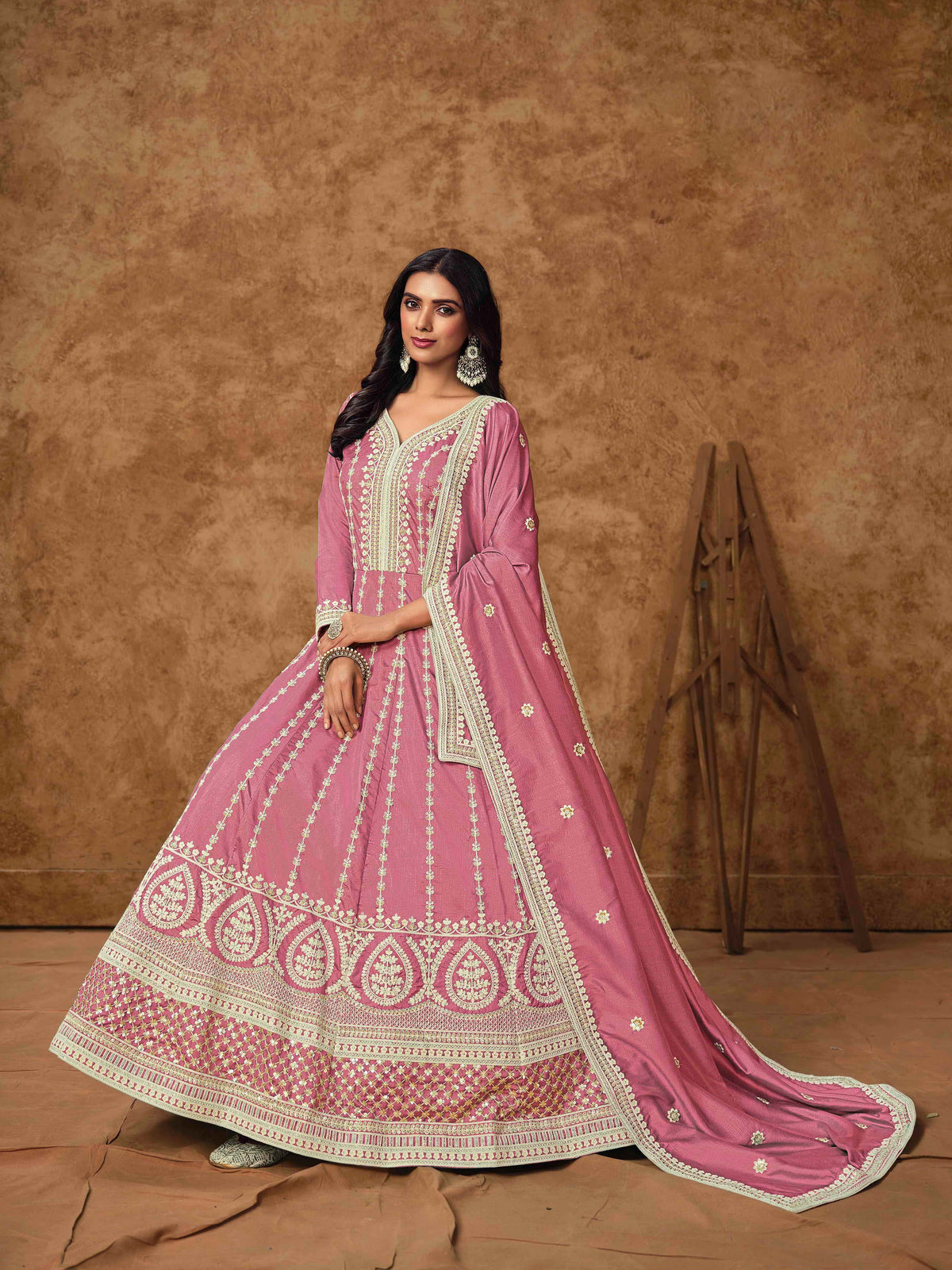 Embroidered Dolla Silk Gown with Butti Dupatta