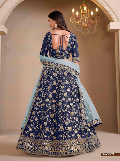 Embroidered Art Silk Lehenga Choli with Lace Dupatta