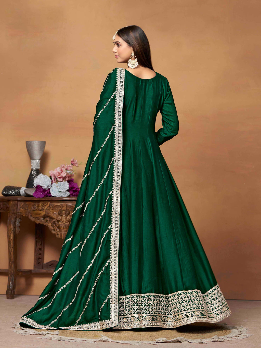 Embroidered Art Silk Gown with Dupatta