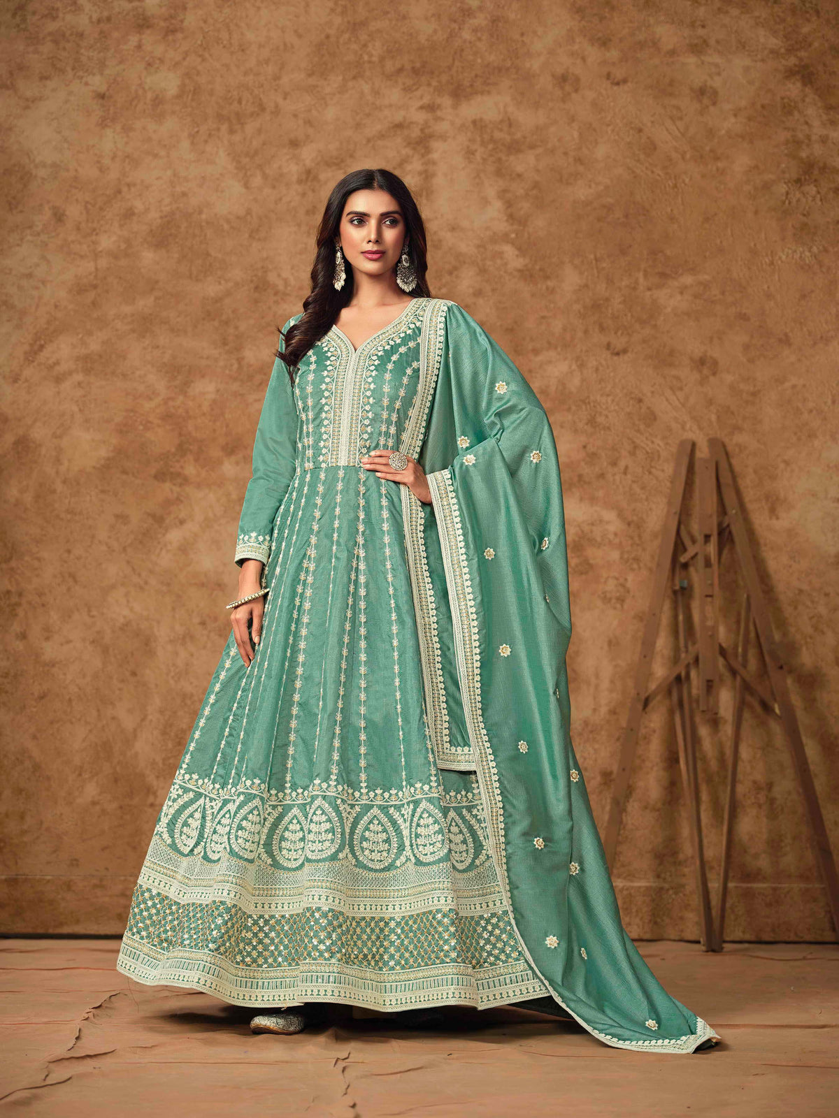 Embroidered Dolla Silk Gown with Butti Dupatta