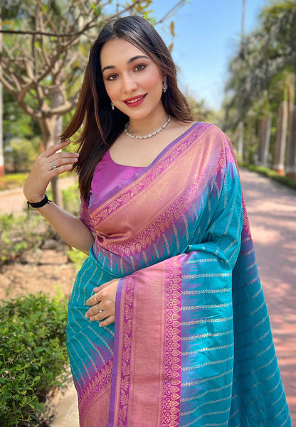 Soft Silk Zari Woven Saree with Contrast Border