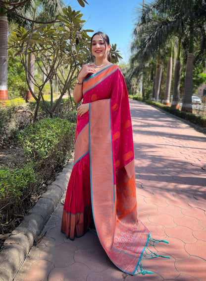 Pure Soft Silk Contrast Zari Woven Saree
