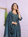 Modal Silk V-Neck Kurti Set in Indigo & Bandhani