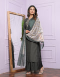 Grey Roman Silk Kurti with Divider Palazzo