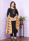 Black Roman Silk Round Neck Straight Kurti with Pant
