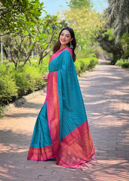 Paithani Silk Saree with Zari & Contrast Pallu